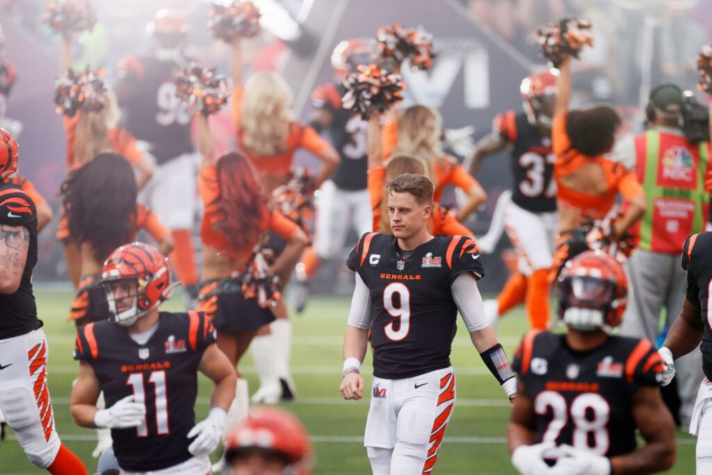 Bengals walking on the field wbefore the game starts. Steph Chambers Getty Images