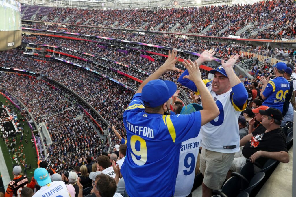 Fans cheering during the game. Brian van der Brug Los Angeles Times Getty Images