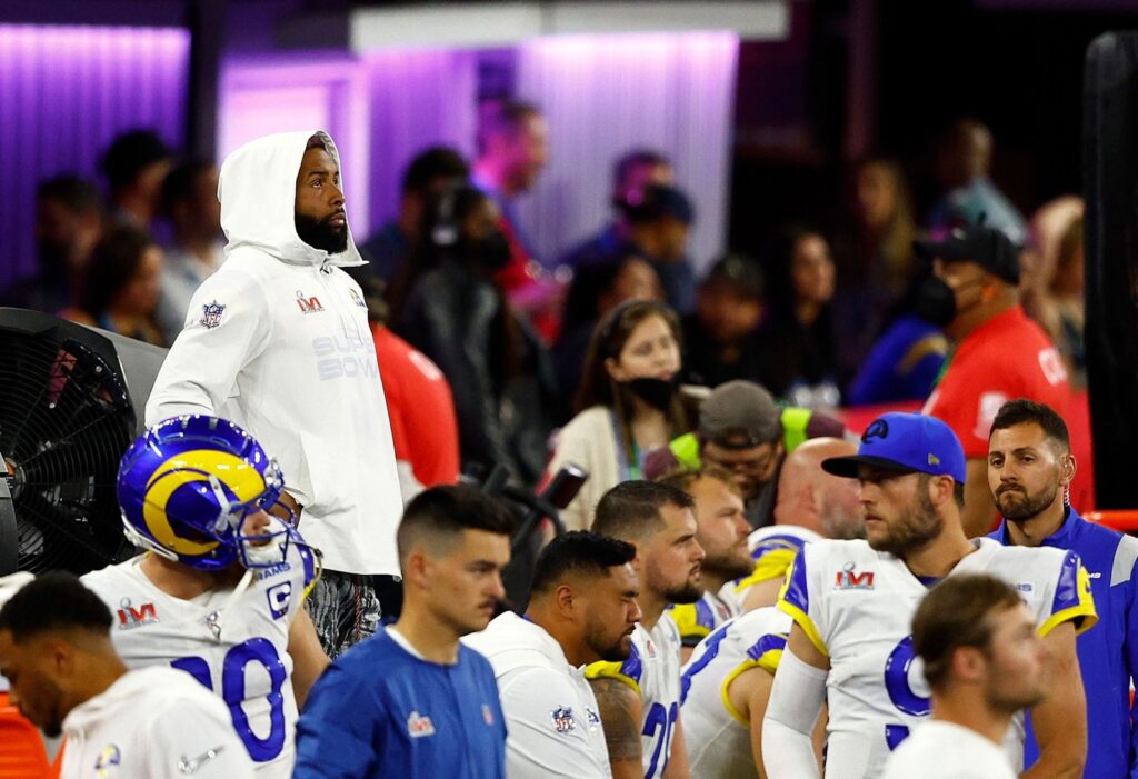 Odell Beckham Jr, who got his knee injured, watching the game from bench. Ronald Martinez Getty Images